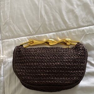 Elegant Brown Woven Bag with Gold Handle